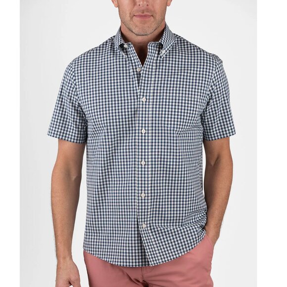 NWT: Tailor Vintage Airotec Insignia Blue Gingham Short Sleeve Men's Shirt M - Picture 1 of 8